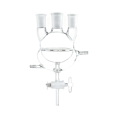 直三口夹套半包式圆底烧瓶，玻璃节门